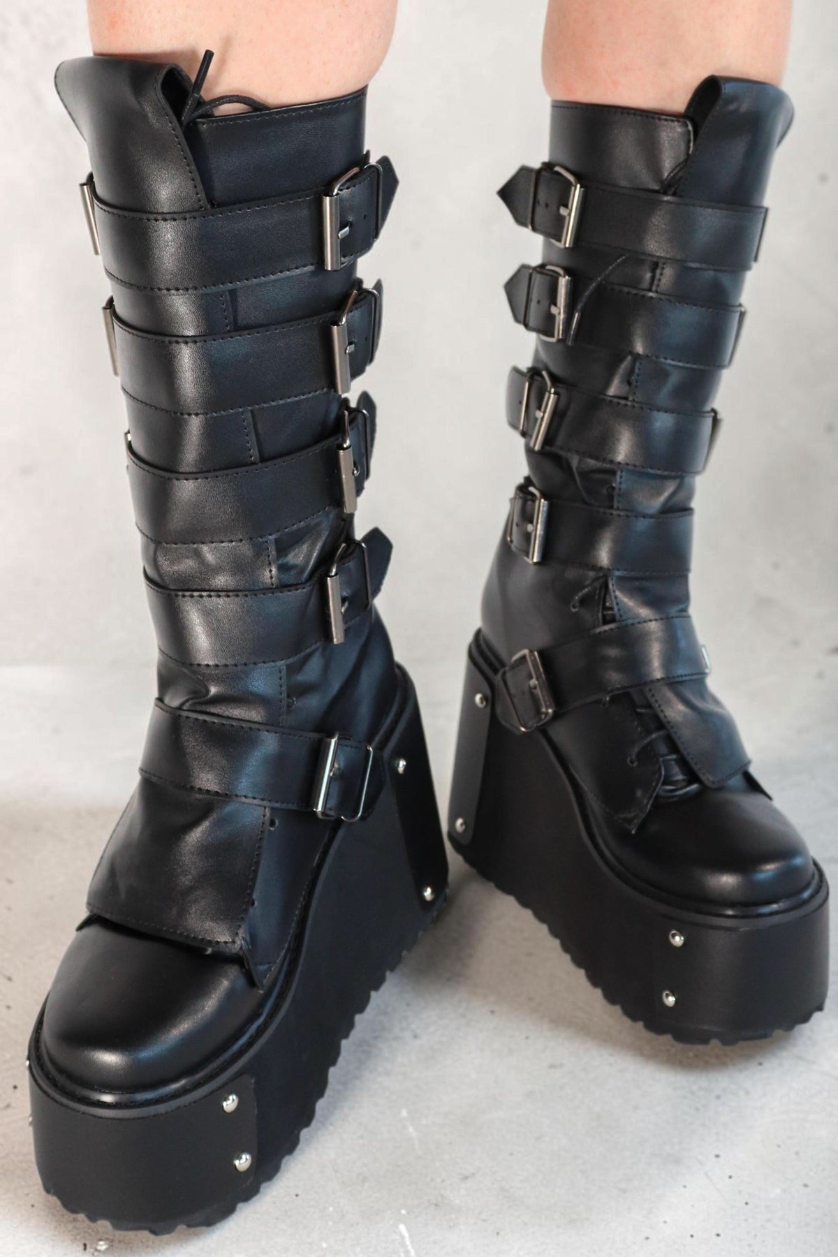 Taria Black Buckle Platform Festival Boots Boots Iconic Outfitters 