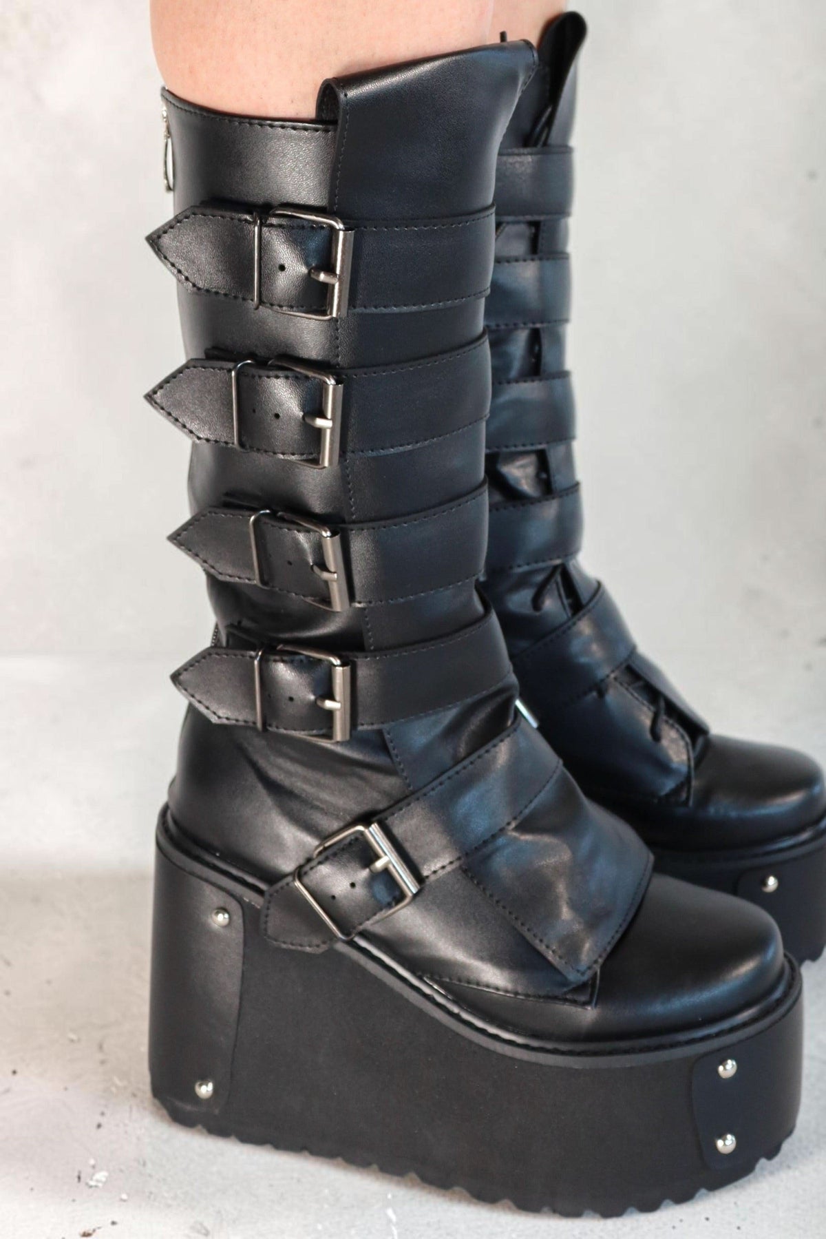 Taria Black Buckle Platform Festival Boots Boots Iconic Outfitters 