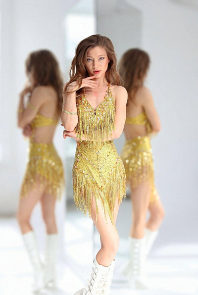 Tavia Gold Fringe Bodysuit Body Suit Iconic Outfitters 