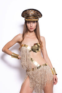 Vada Gold Mirror Fringe Bodysuit Iconic Outfitters 