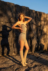 Vada Gold Mirror Fringe Bodysuit Iconic Outfitters 