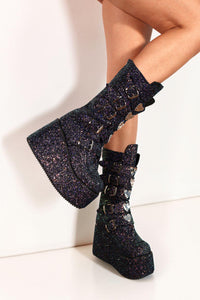 Xalera Black Glitter Heart Platform Festival Boots Boots Iconic Outfitters 