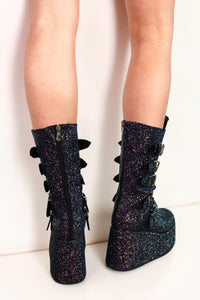 Xalera Black Glitter Heart Platform Festival Boots Boots Iconic Outfitters 