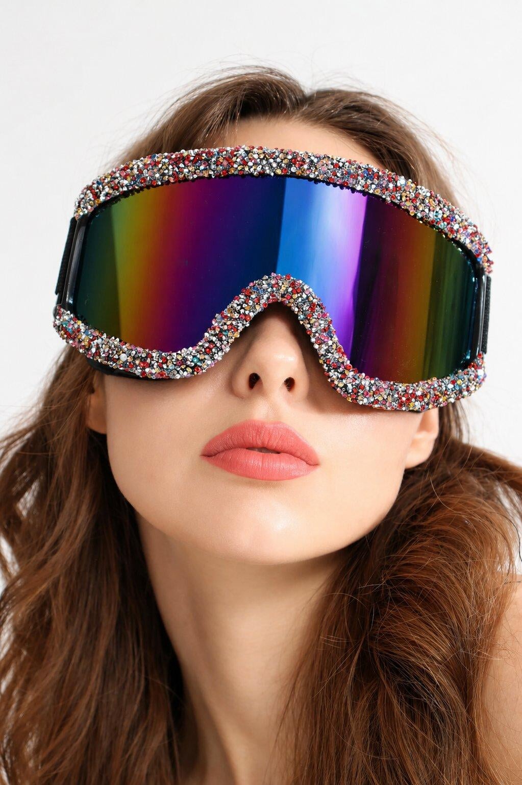 Xelar Rainbow Rhinestone Goggles Sunglasses Iconic Outfitters 