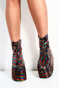 Xelia Rainbow Sequin Platform Festival Boots Boots Iconic Outfitters 