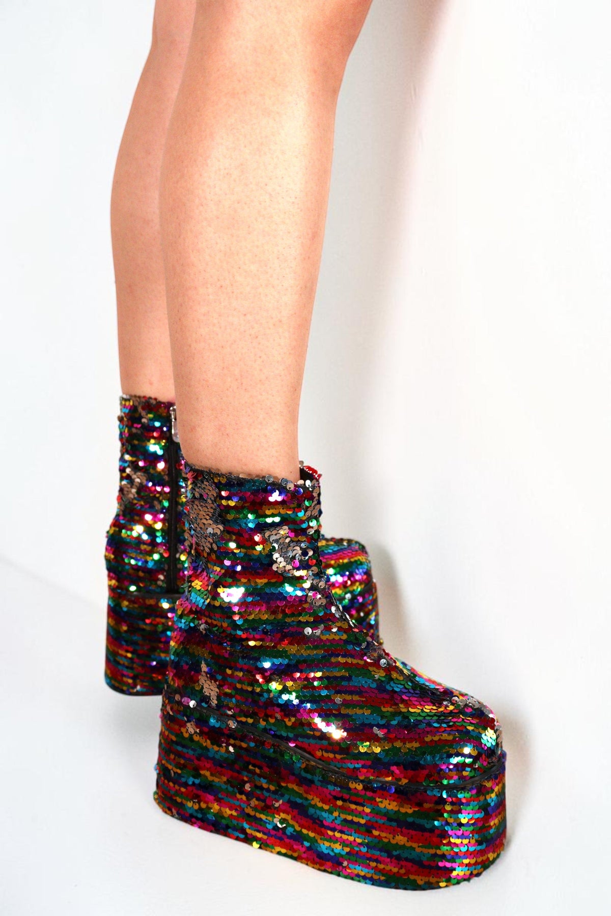 Xelia Rainbow Sequin Platform Festival Boots Boots Iconic Outfitters 