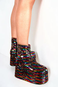 Xelia Rainbow Sequin Platform Festival Boots Boots Iconic Outfitters 