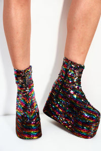 Xelia Rainbow Sequin Platform Festival Boots Boots Iconic Outfitters 