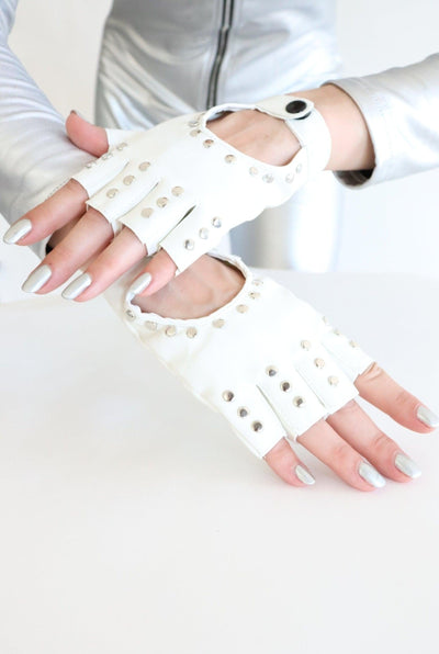 Xyla White Studded Fingerless Gloves Gloves Iconic Outfitters 
