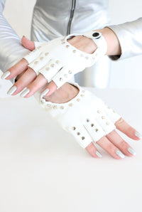 Xyla White Studded Fingerless Gloves Gloves Iconic Outfitters 