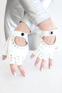 Xyla White Studded Fingerless Gloves Gloves Iconic Outfitters 