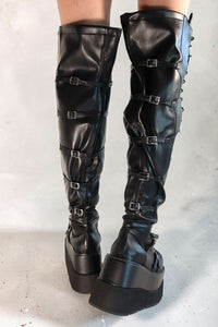 Zeta Black Knee-High Lace-Up Platform Boots Boots Iconic Outfitters 