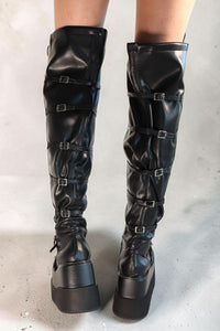 Zeta Black Knee-High Lace-Up Platform Boots Boots Iconic Outfitters 