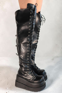 Zeta Black Knee-High Lace-Up Platform Boots Boots Iconic Outfitters 